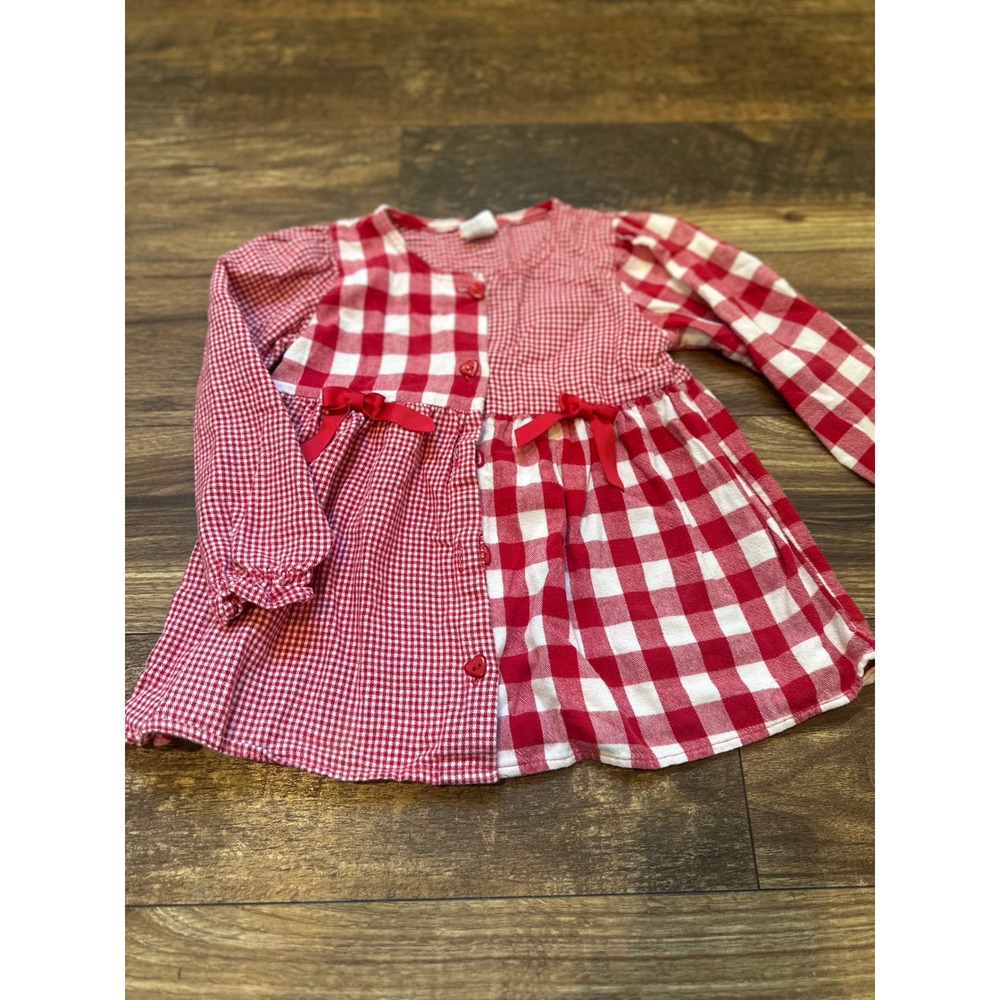Buster Brown Girls Red Gingham Heart Button Patchwork Dress Size 5‎